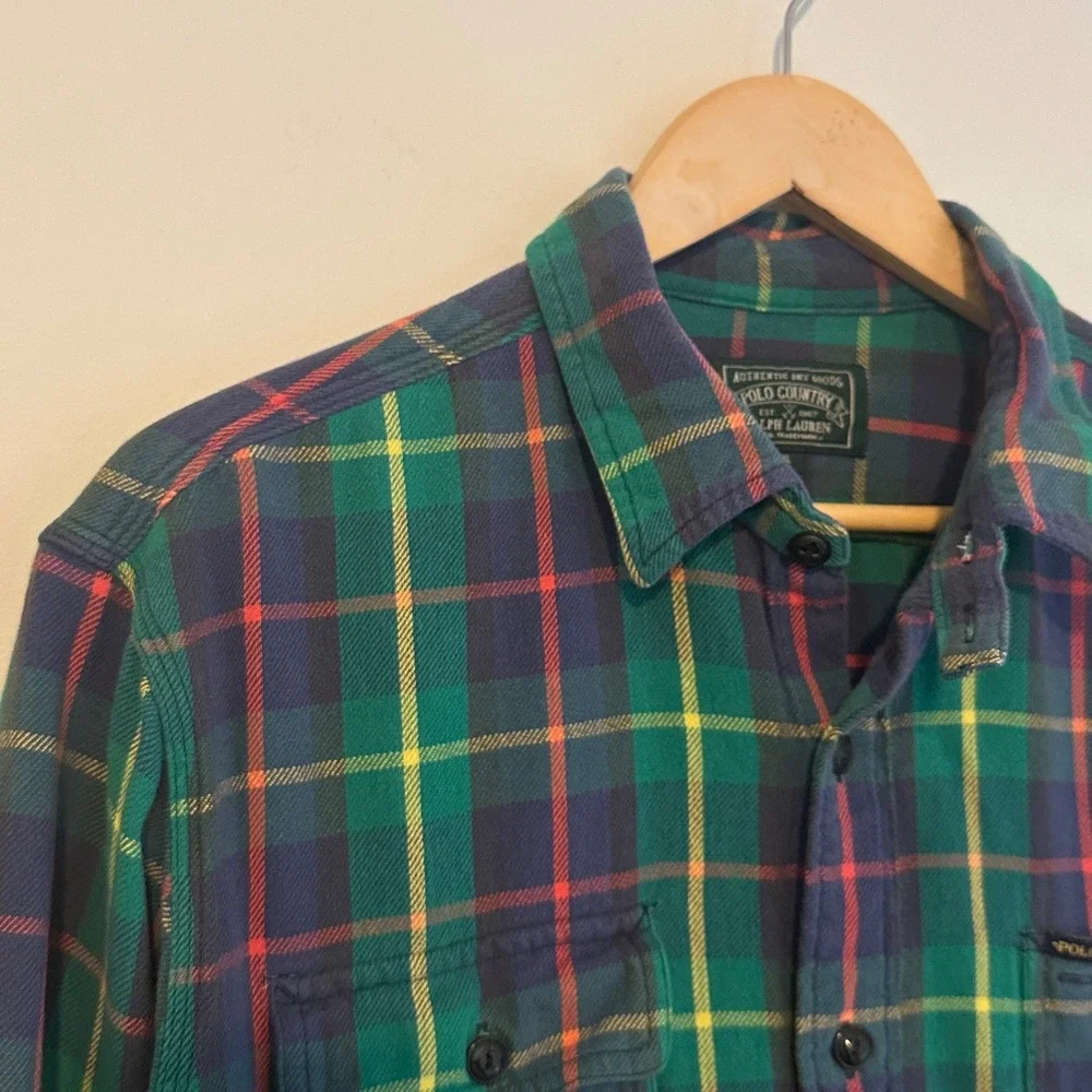 Polo Country Ralph Lauren Plaid Flannel Shirt Mens XL Outdoor Preppy Loop Collar